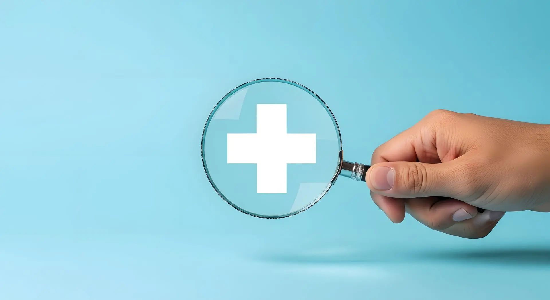 Lupe über einem medizinischem Kreuz