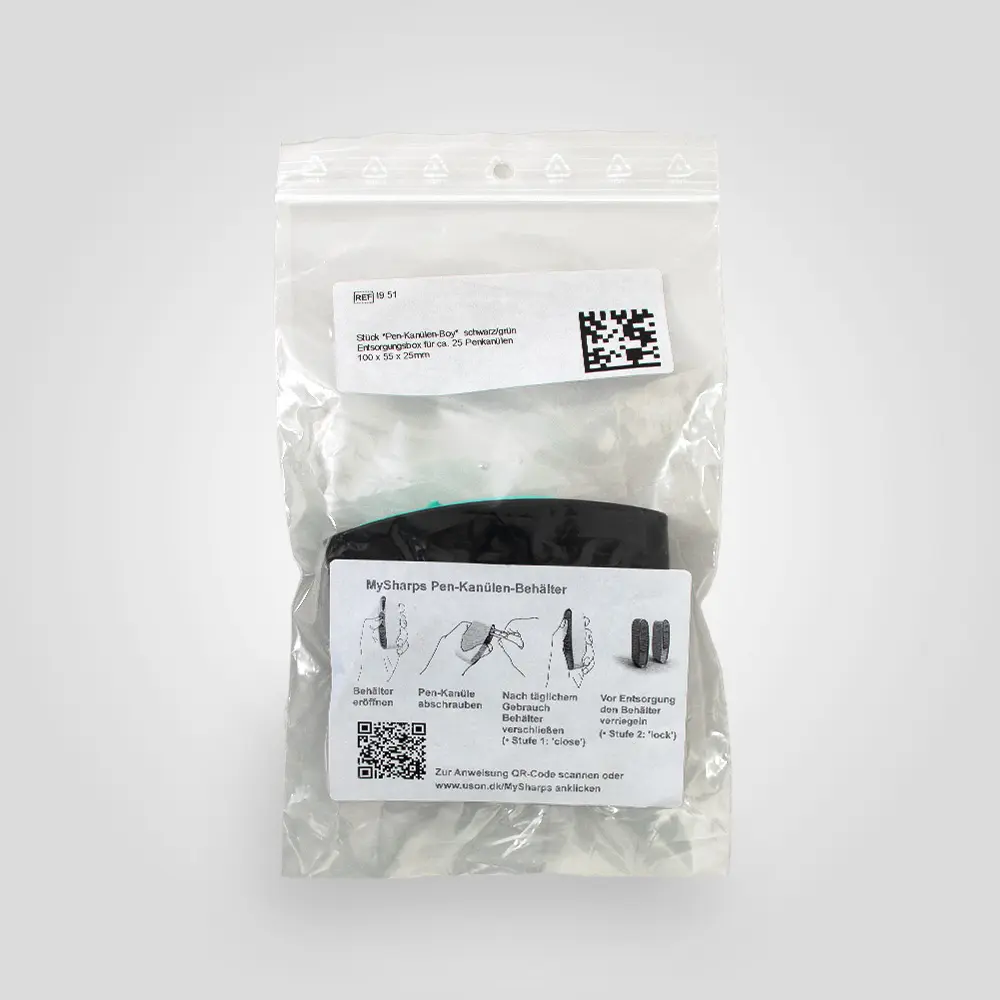 MYSHARPS Penkanülen-Boy, schwarz, mit grünem Deckel
