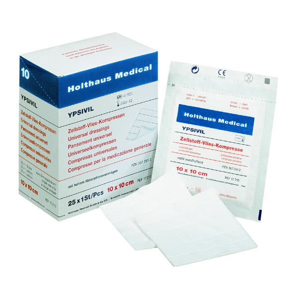 HOLTHAUS YPSIVIL Cellulose non-woven compress sterile 10 x 10 cm