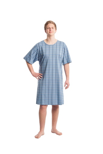 SUPRIMA Pflegehemd für Herren Karo-Blau
