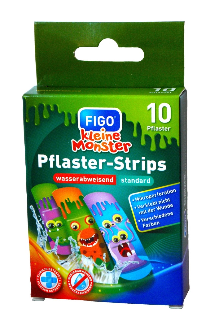 FIGO Kinder Pflaster-Strips Kleine Monster, 10 Stück