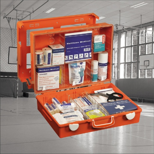 [25376-01] HOLTHAUS First Aid Case SPORT filled, orange.