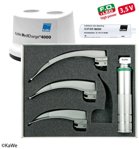 [18525-01] KAWE Laryngoskop-Set Megalight F.O. LED Erw. 1 Griff +3 Spatel, 3,5 V