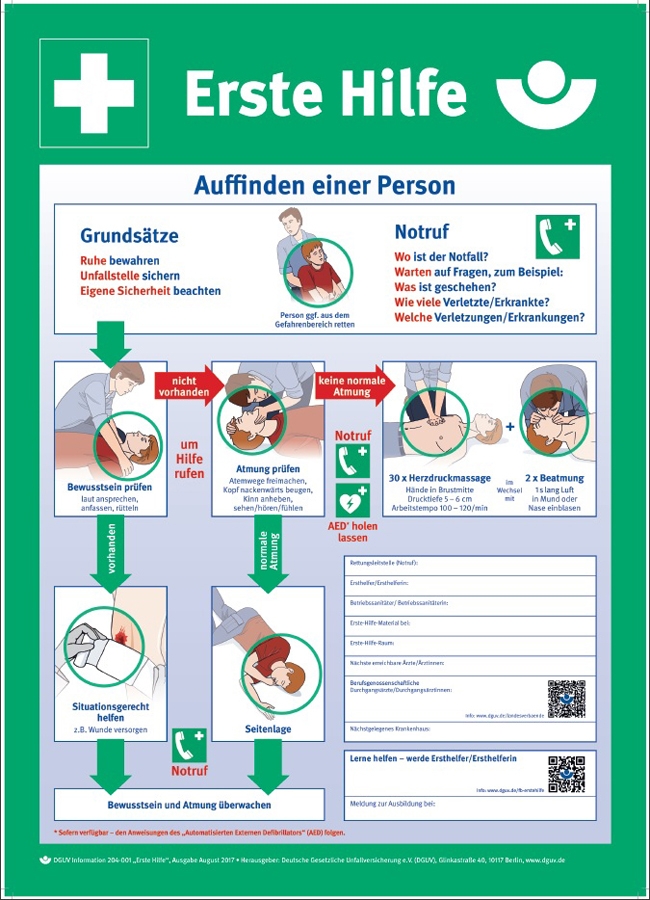 HOLTHAUS Board Instructions for First Aid in case of accidents