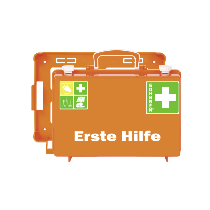 SÖHNGEN Erste-Hilfe Koffer SN-CD Norm mit Füllung nach DIN 13157, orange mit Wandhalterung
