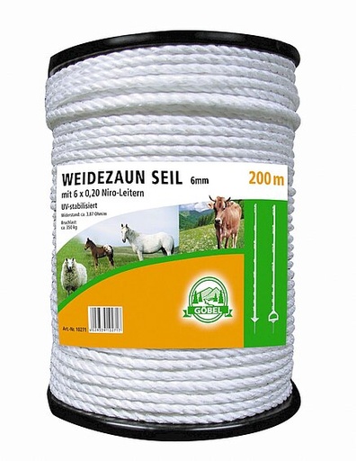 [23695-01] GÖBEL Electric rope Upland, 6mm 200m 6 Stainless steel white