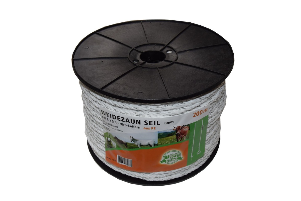 GÖBEL Electric rope, 200m white 8mm 6 x 0.40 Stainless steel