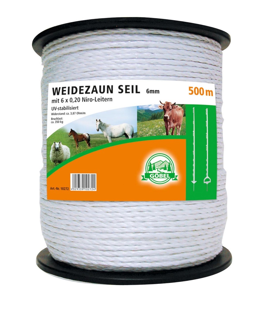 GÖBEL Electric rope Stainless steel, 500m white 6mm 6 x 0.20