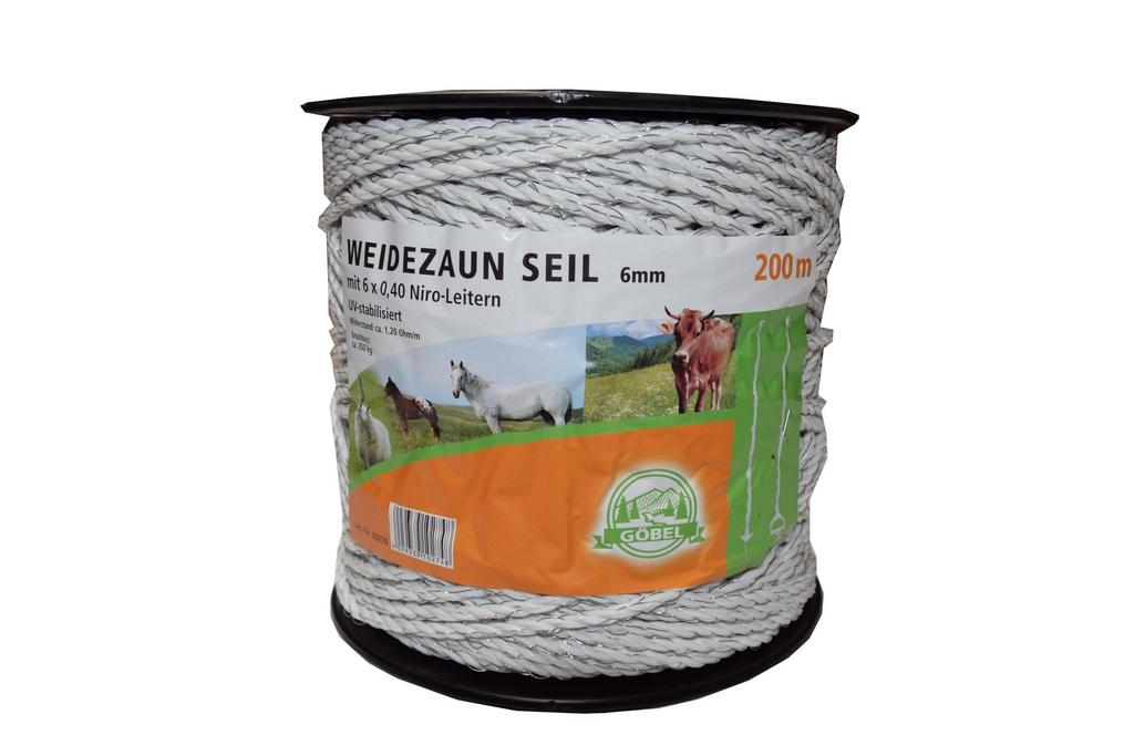GÖBEL Electric rope Stainless steel, 200m white 6mm 6 x 0.40