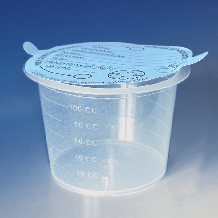 MEGRO Urinbecher mit Selbstklebedeckel 10Stk