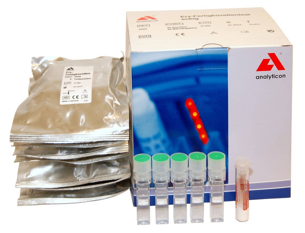 ANALYTICON Ery Fertigküvetten (40 Tests) eckig ( f. Compur )