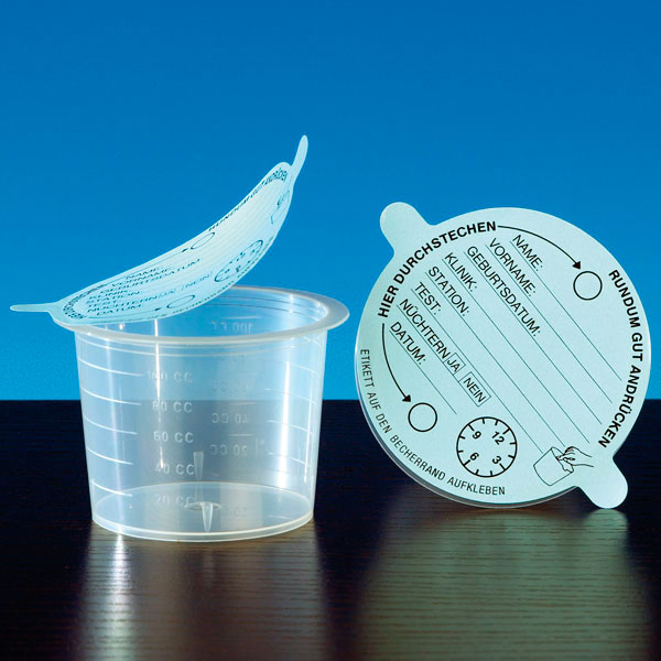 SERVOPRAX Urinbecher mit Klebedeckel, 120 ml