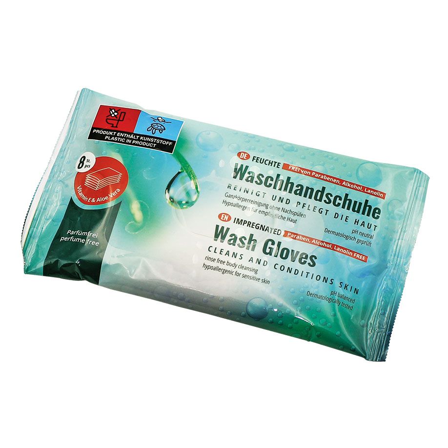 MEGRO Disposable washing gloves, moist, 15 x 22 cm