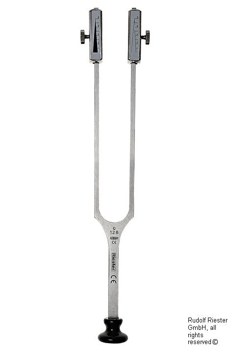 RIESTER Stimmgabel Rydel-Seiffer, c64 Hz/c128 Hz mit Fuß, Stahl, abnehmbarer Dämpfer