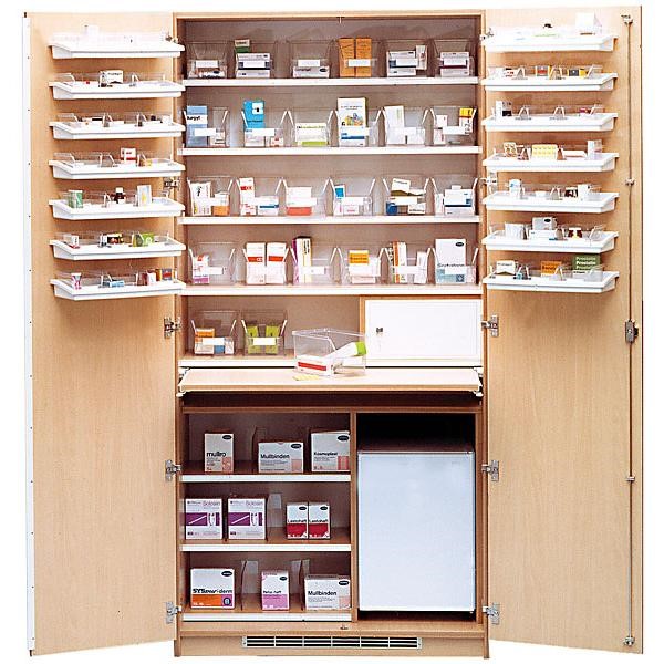 LOCKWEILER Storage and medicine cabinet with half door shelves
