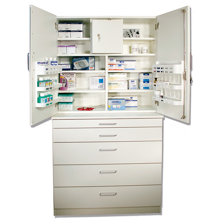 WAGNER Medicine and dressing cabinet white with wooden doors white  21.112