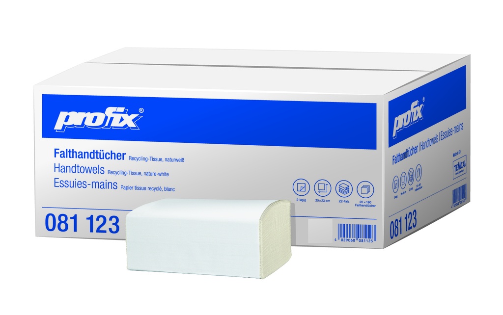 PROFIX Falthandtücher ZZ-Falz natur, 2 lagig, 25 x 23cm