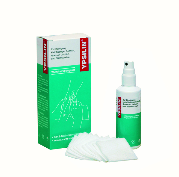 HOLTHAUS YPSILIN Wound cleaning set with fluid and wipes