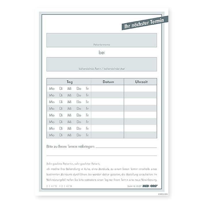 MED+ORG Terminzettel A6 hoch (500 Stck.)