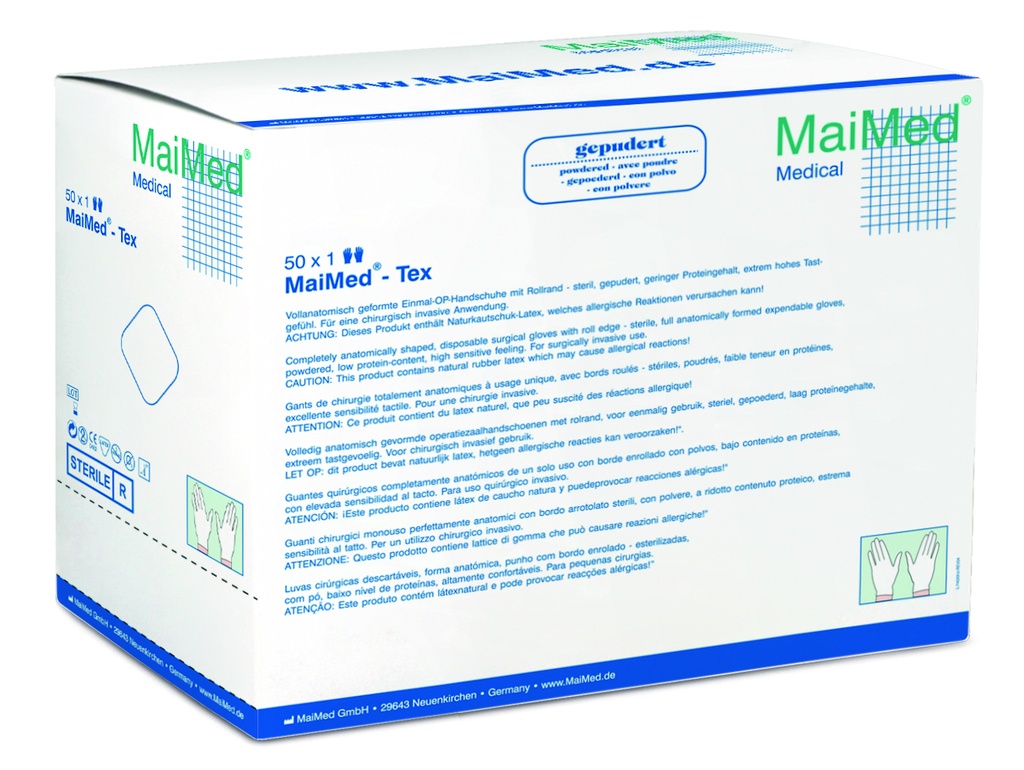 MAIMED Tex Latex, micro-roughened, lightly powdered, sterile