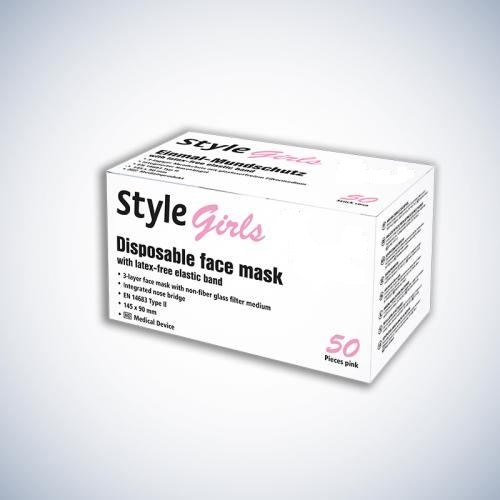 AMPRI Style Girls Vlies Mundschutz, 3-lagig, rosa 50 Stück